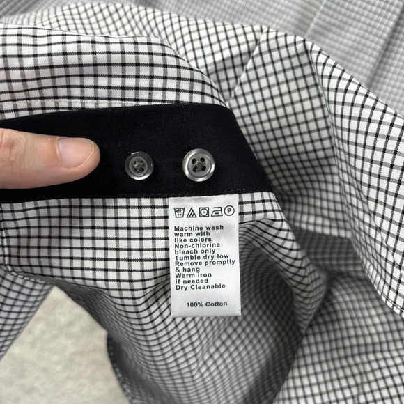 Paul Fredrick Tailored Fit Button Down Shirt Mens 15.5x35 Non Iron Gingham Black - Picture 8 of 8